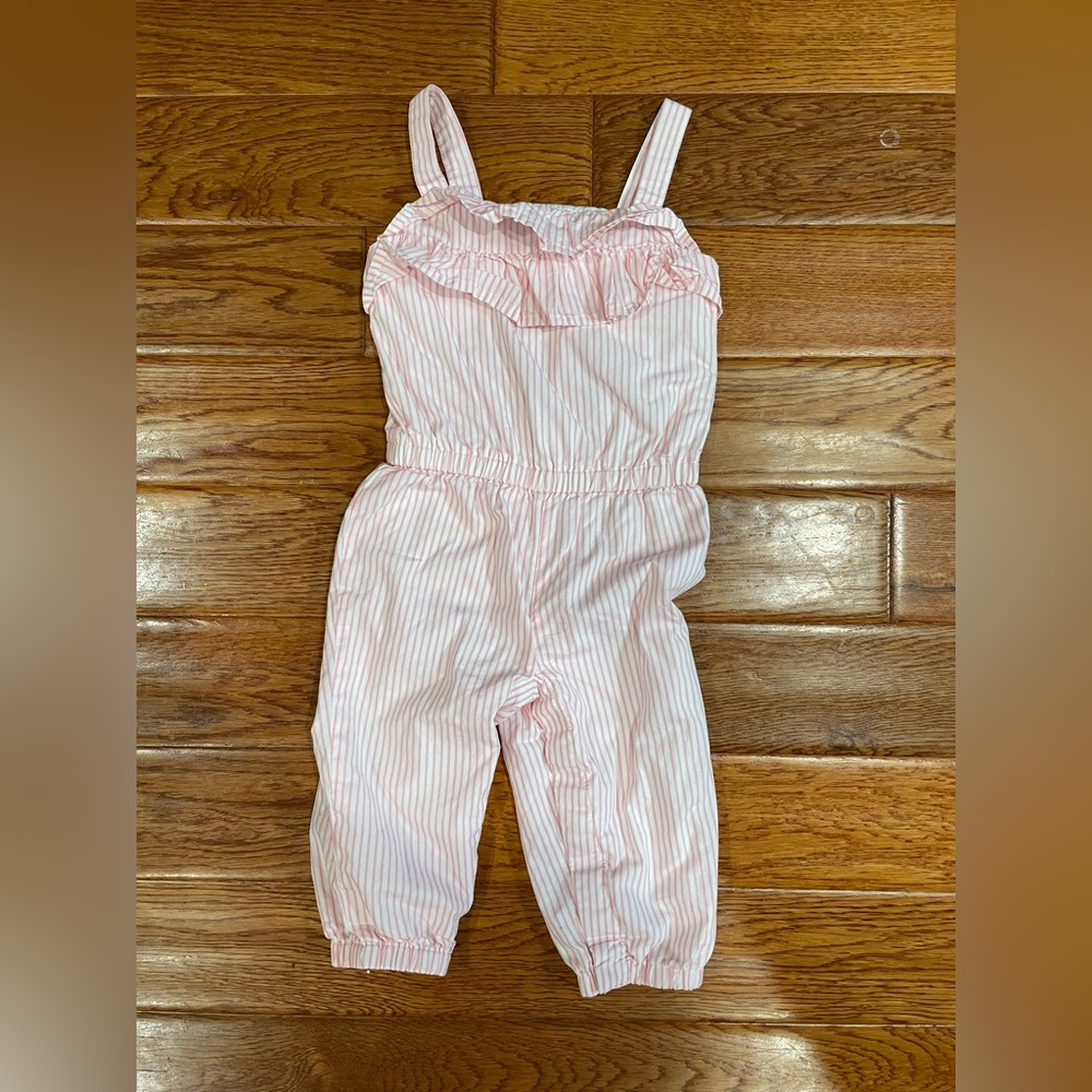 Gymboree Striped One Piece with Ruffles Pink and White 12-18 month girls